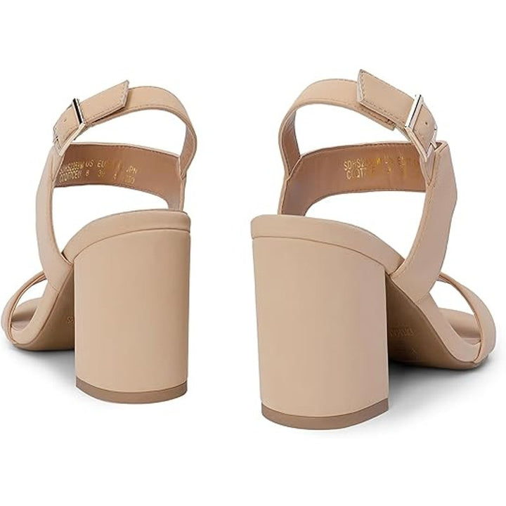 Dream Pairs Womens Size 8 Tan Open Toe 3.5" Chunky Heel Ankle Strap Sandal Shoes