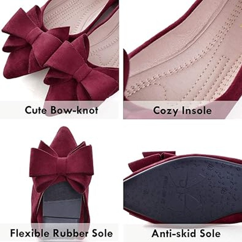 Sailing Lu Womens Size 6.5 Dark Pink Faux Suede Bow Pointy Toe Slide Flat Shoes