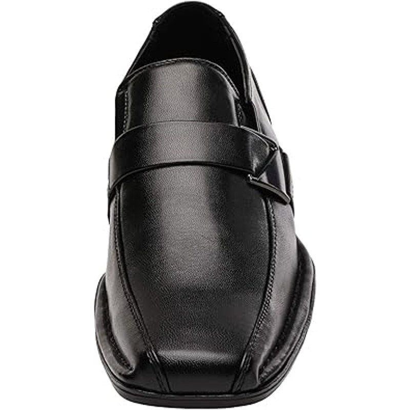 Bruno Marc Mens Size 13 Black Faux Leather Slide On Low Heel Dress Loafers Shoes