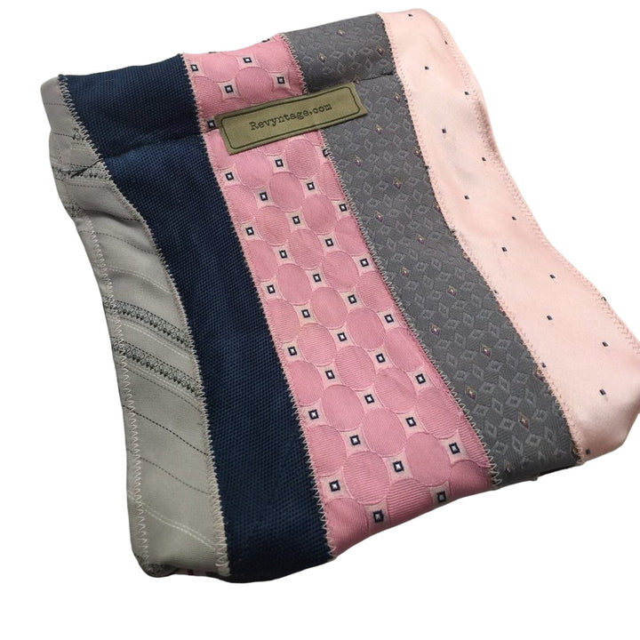Handmade Upcycled Vintage Neck Tie Pink Blue Cosmetic Case Pouch Bag