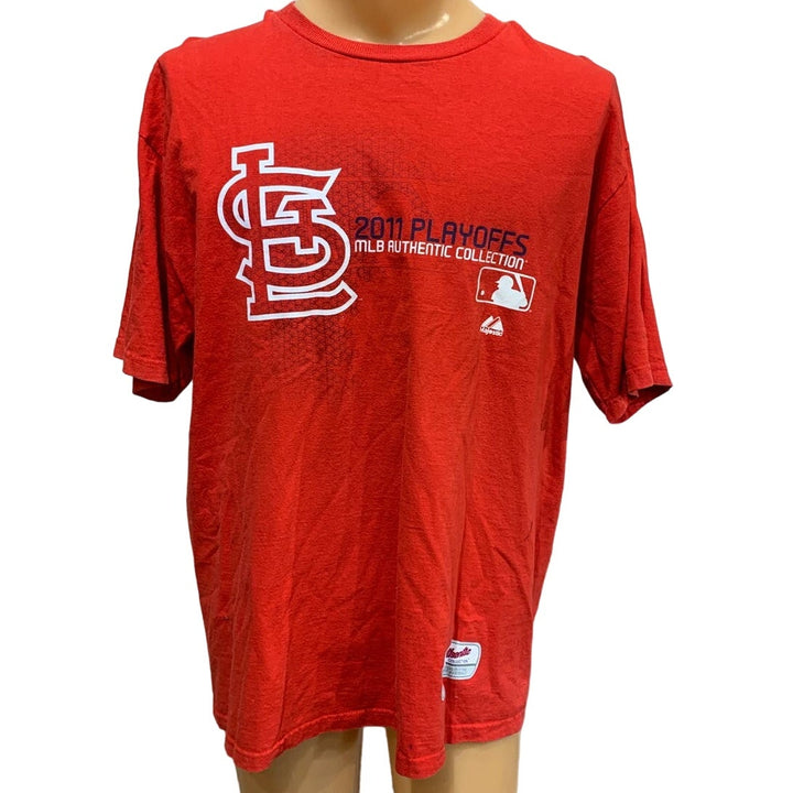 Authentic Majestic Mens XL St Louis Baseball Cardinals 2009 &amp; 2011 Playoff Tees