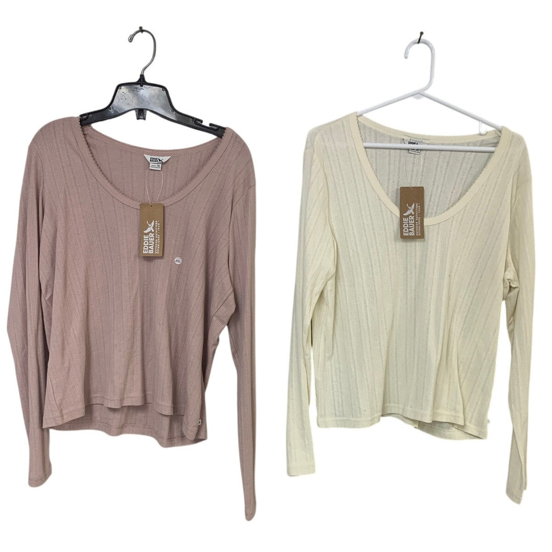 New Eddie Bauer Womens XXL Ivory Plum Perfect Pointelle Long Sleeve Shirts