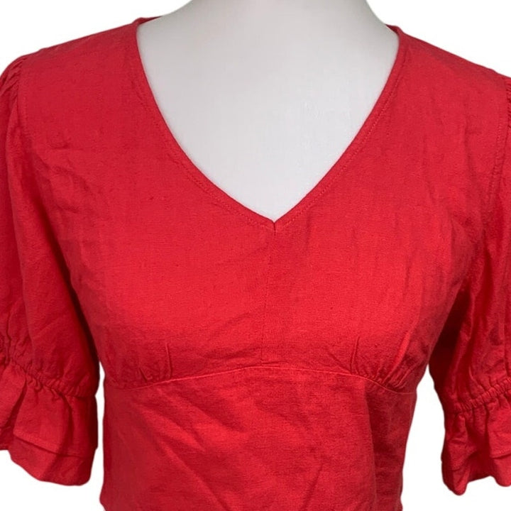 New American Eagle Womens Medium Flutter Sleeve V Neck Cropped Smocked Top