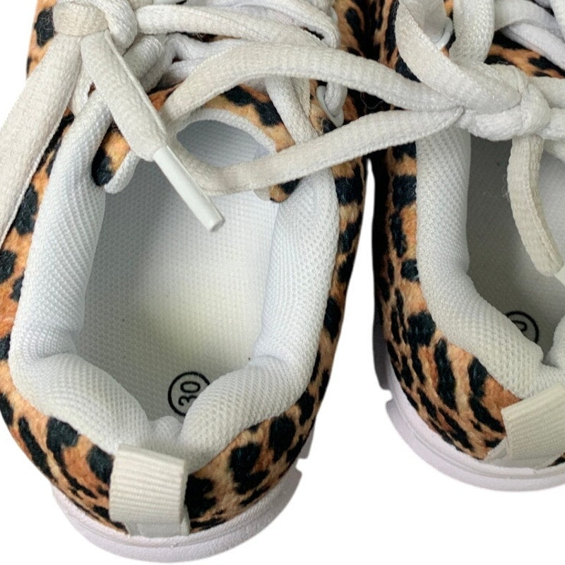 Dellukee Young Girls Size 12 Leopard Print Sneakers Lace Up Breathable Shoes