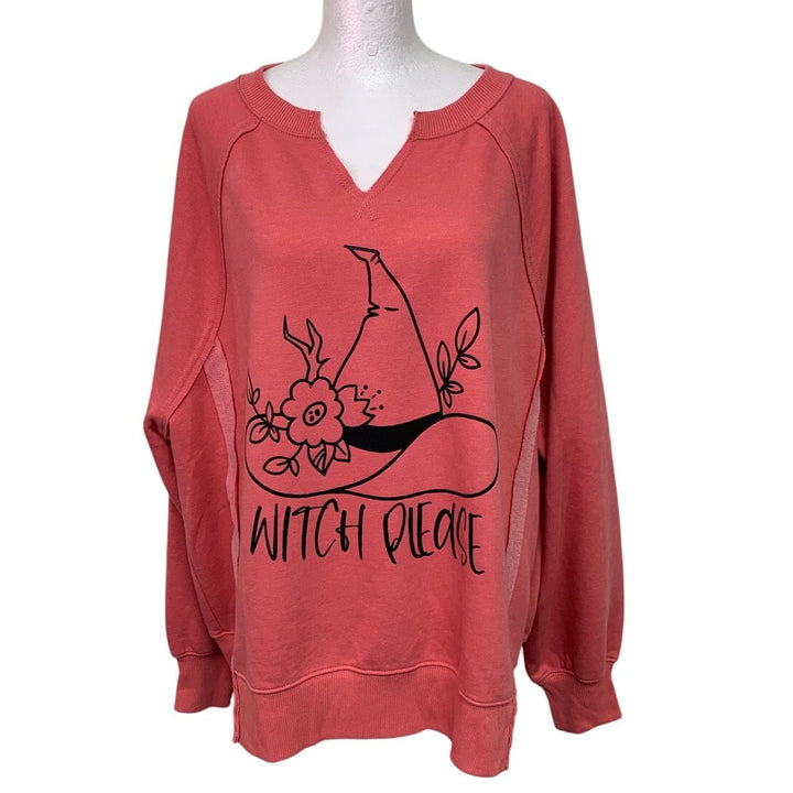 New Hand Printed Womens Medium Witch Please Hat Halloween Sweatshirt