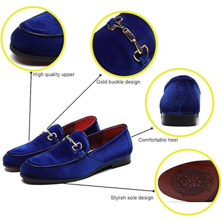LCQL Mens Size 13 Blue Velvet Gold Buckle Slip On Low Heel Regal Loafer Shoes