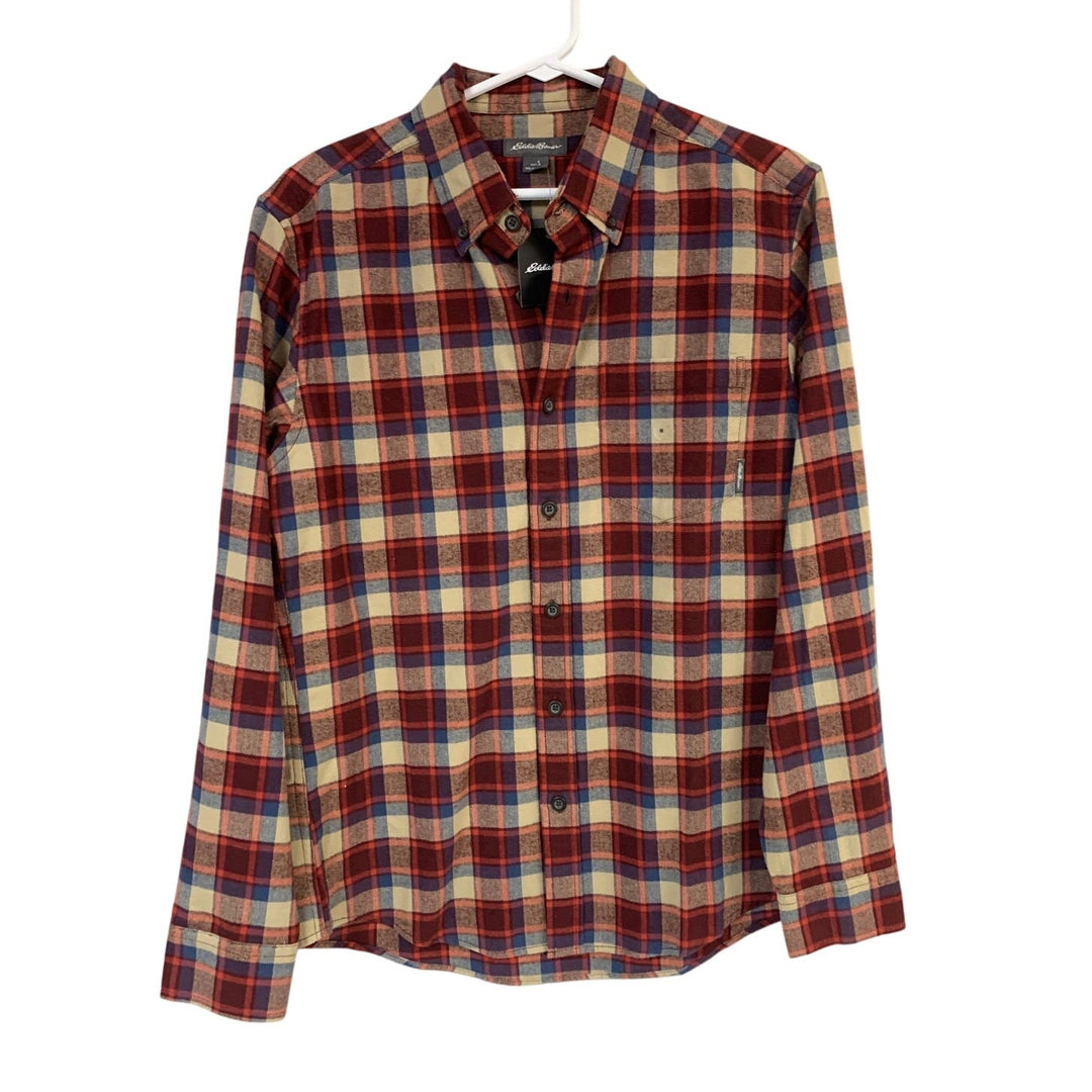 New Eddie Bauer Mens Small Red Long Sleeve Eddies Field Flannel Button Up Shirt
