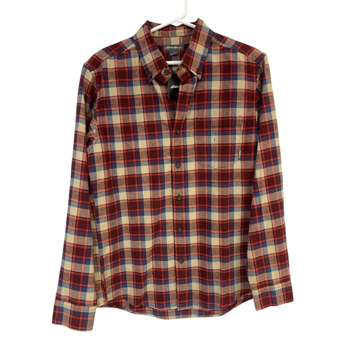 New Eddie Bauer Mens Small Red Long Sleeve Eddies Field Flannel Button Up Shirt
