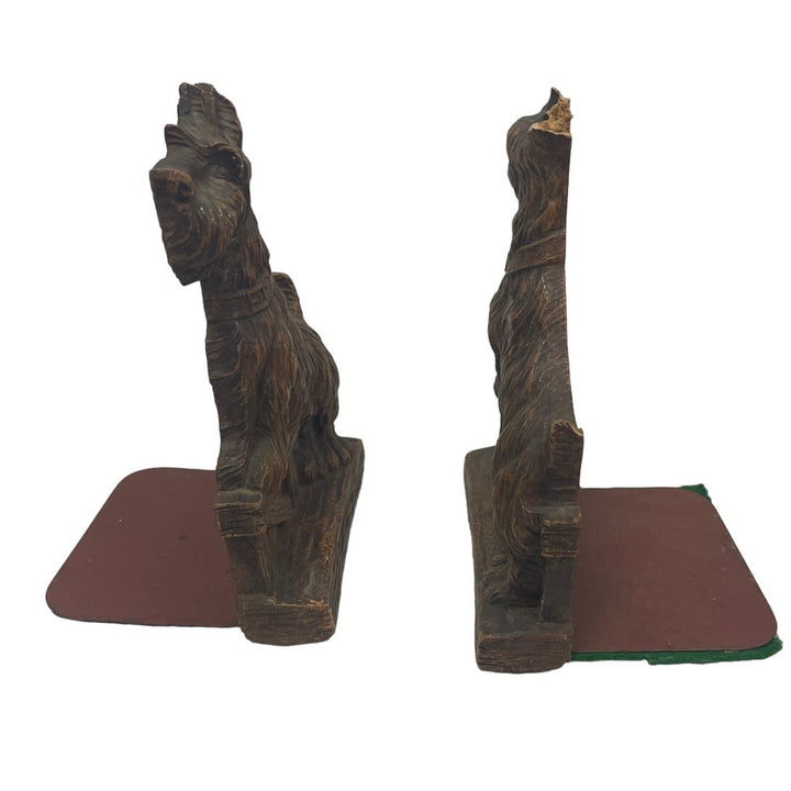 Vintage Hand Carved Wooden Scottie Dog Bookends w Chipped Ear