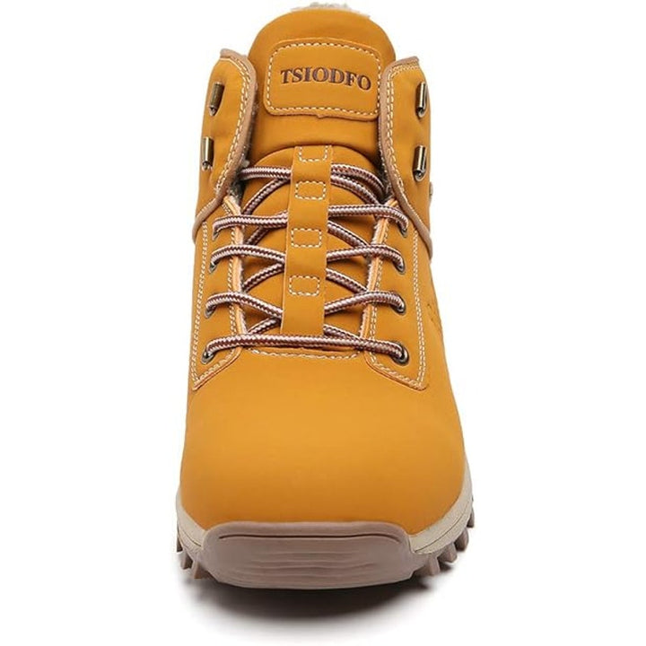 Tsiodfo Mens Size 12 Tan Yellow Lace Up High Top Winter Warm Hiking Boots Shoes