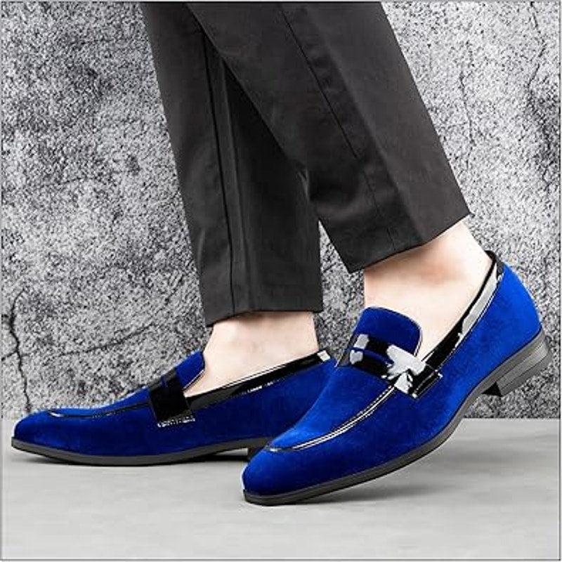 New Jitai Mens Size 10 Blue Velvet Slide On Low Heel Penny Loafer Formal Shoes