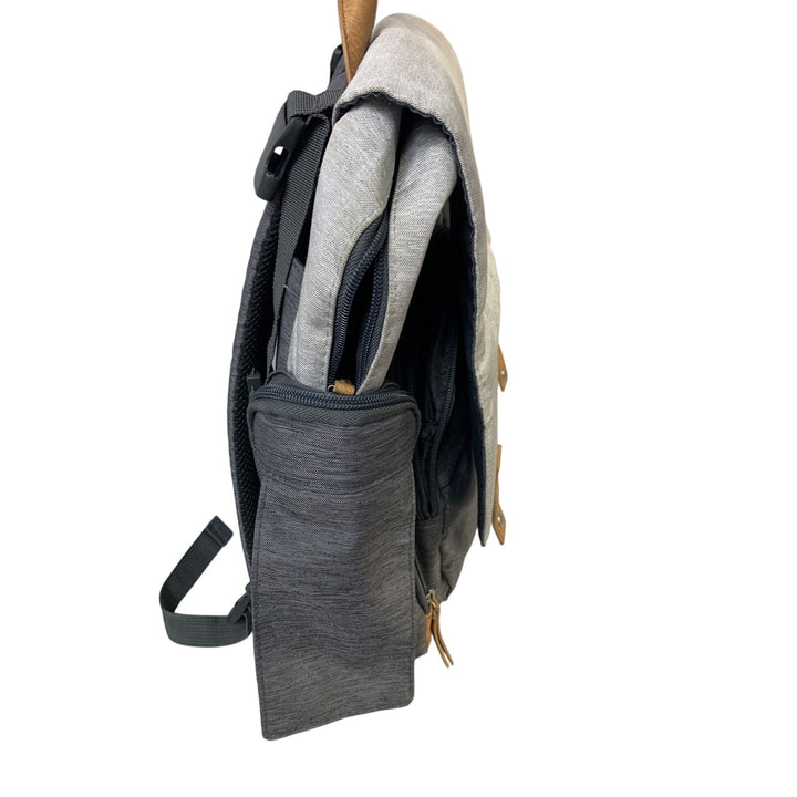 Eddie Bauer Heathered Gray Multi Pocket Zip Up Magnet Latch Back Diaper Bag
