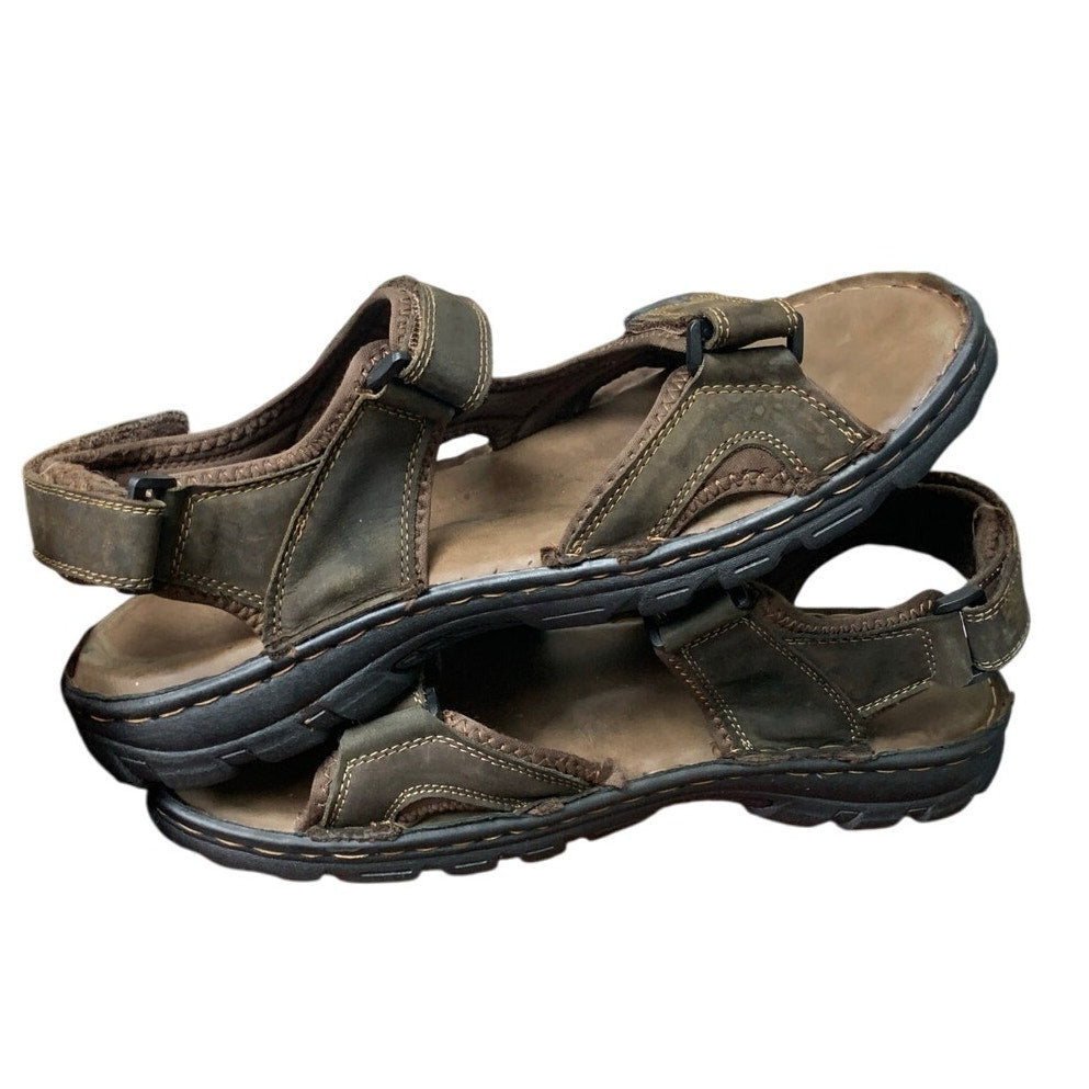 Jousen Mens 13 Brown Sandals Faux Leather Open Toe Hook Loop &amp; Fastener Shoes