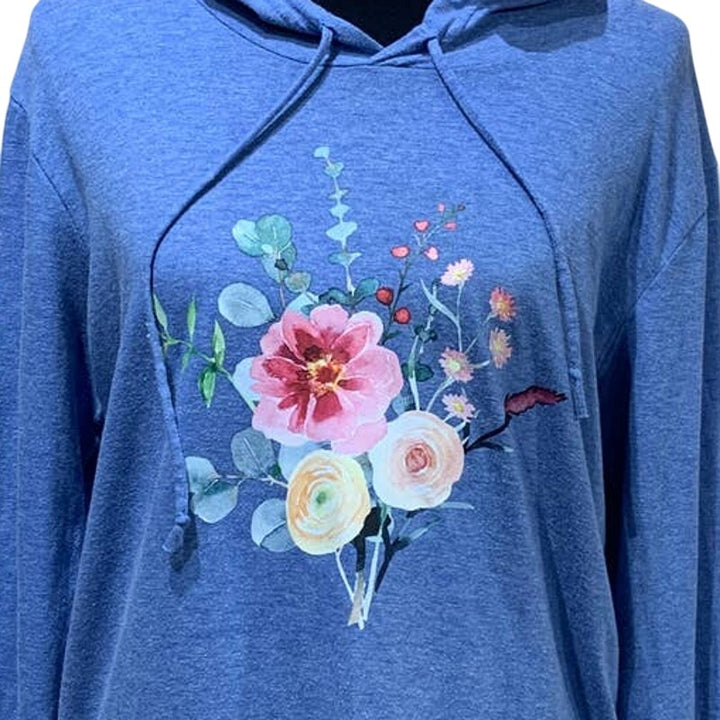 Hand Printed Medium Upcycled Watercolor Flower Peony Aster Bouquet Hoodie