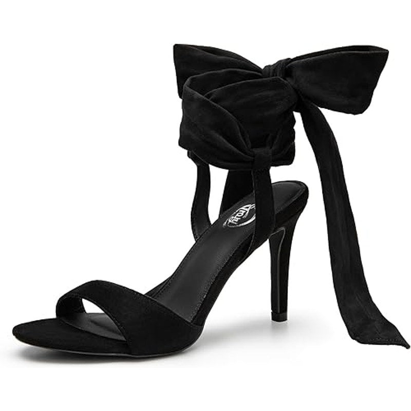 Trary Womens Size 10 Black Soft Tie Lace Up 3.5" Inch Open Toe Heels Shoes