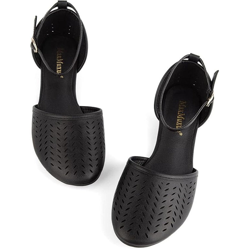 MaxMuxun Womens Size 9 Black Ankle Strap Cage Closed Toe Non Slip Flat Sandals