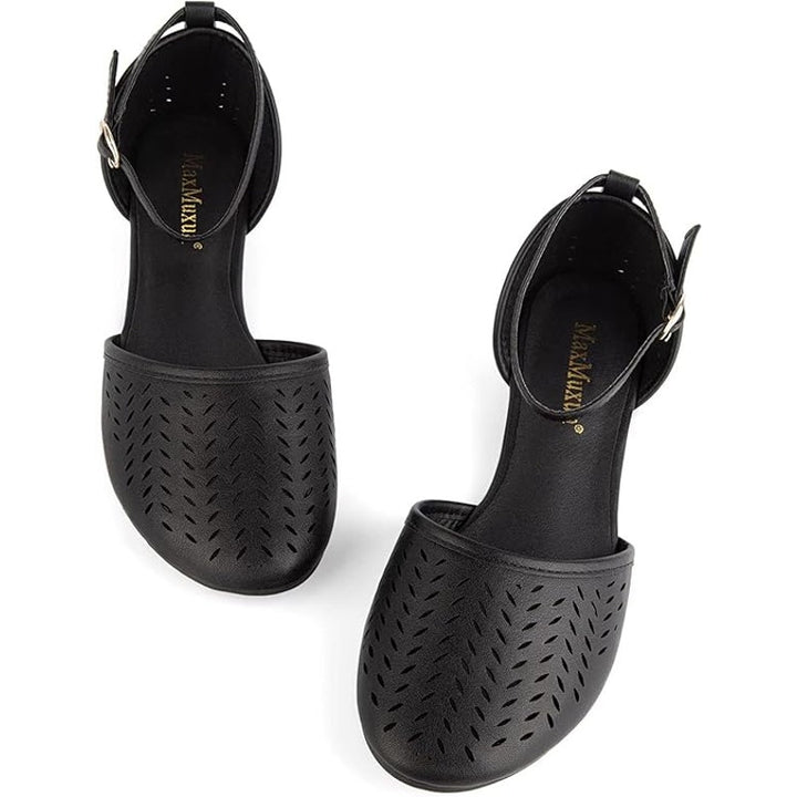 MaxMuxun Womens Size 9 Black Ankle Strap Cage Closed Toe Non Slip Flat Sandals