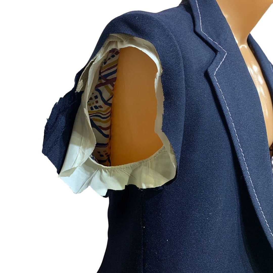 Rough Cut Custom Made Ratner Clothes Mens Navy Blue Jacket No Buttons or Sleeves