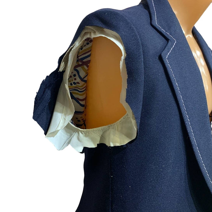 Rough Cut Custom Made Ratner Clothes Mens Navy Blue Jacket No Buttons or Sleeves
