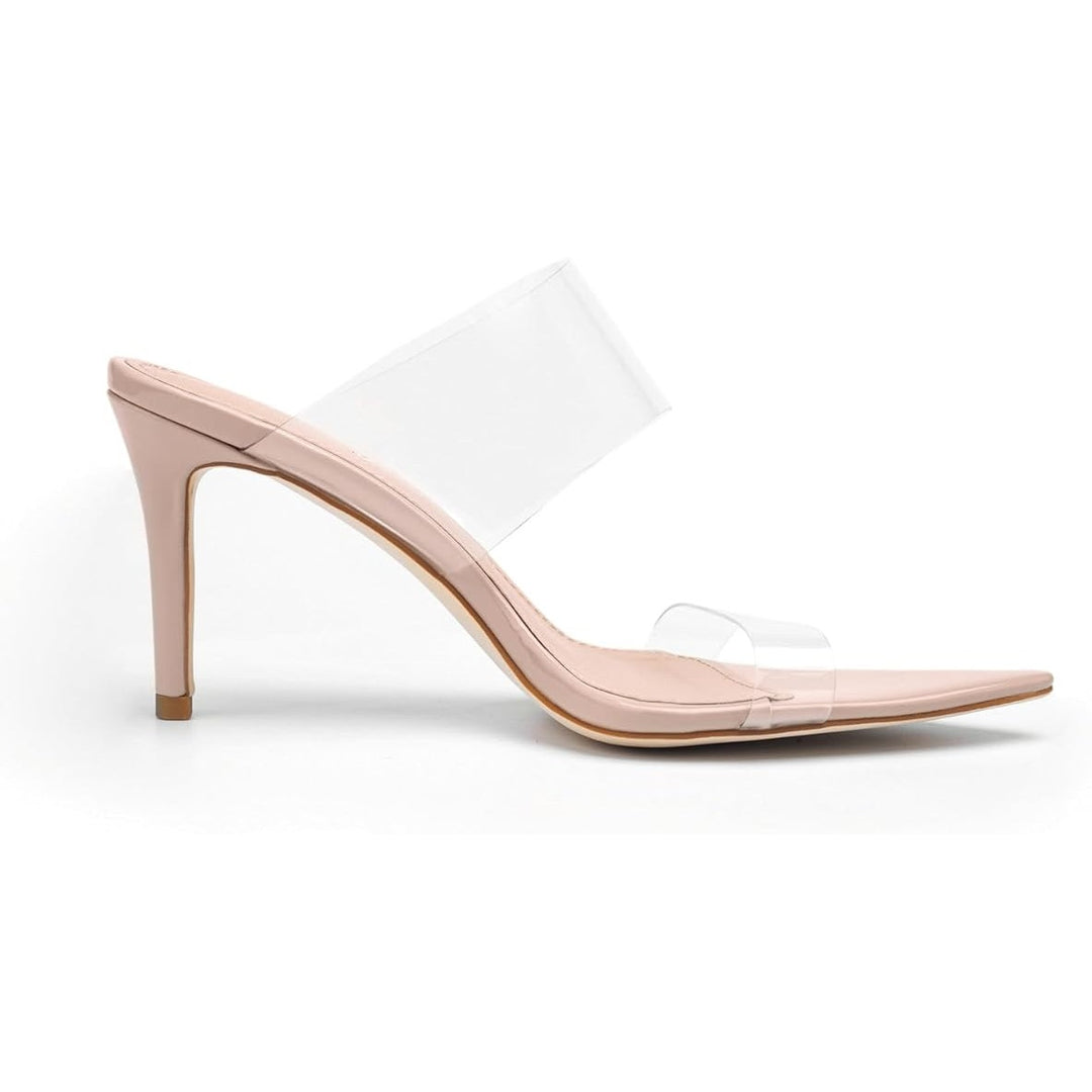 Vivianly Womens Size 10 Clear Strap Pointed Toe 3.5" Stiletto Heel Sandal Shoes
