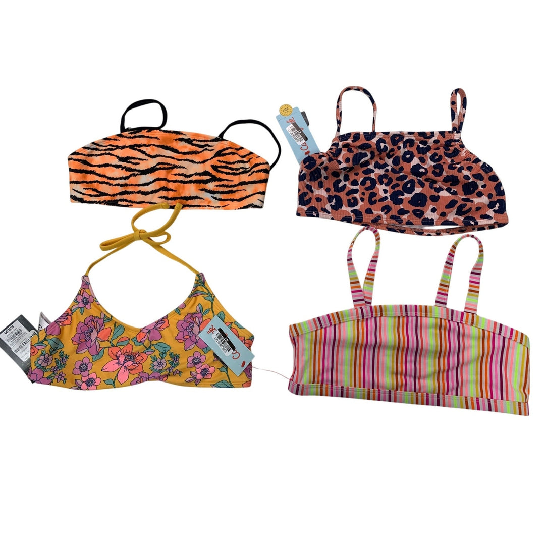 4 New Art Class Cat &amp; Jack Girls Large Floral Stripe Bikini Swim Suit Tops ONLY
