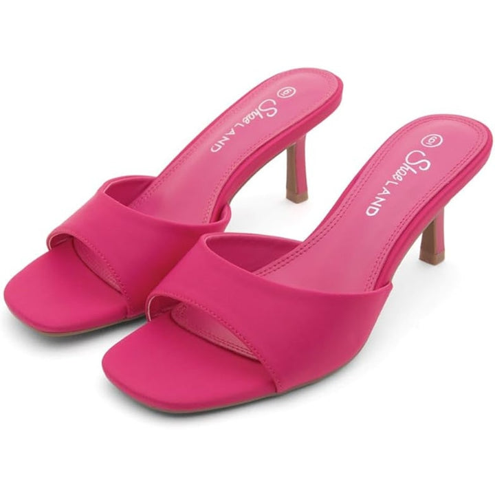 Shoe Land Womens Size 8.5 Hot Pink Open Toe Low Heel Stiletto Heeled Shoes
