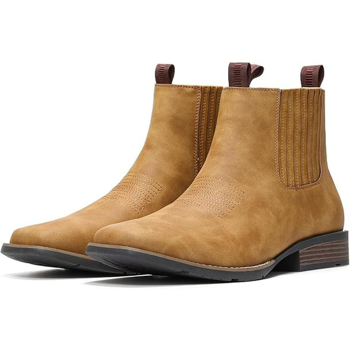 IUV Mens Size 10.5 Honey Brown Slide On Square Toe Western Ankle Chelsea Boots