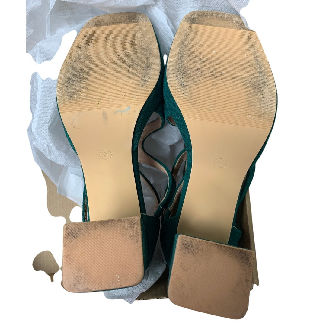 Risdoada Womens Size 8 Green Faux Suede 3.5" Platform Heel Open Toe Sandal Shoes