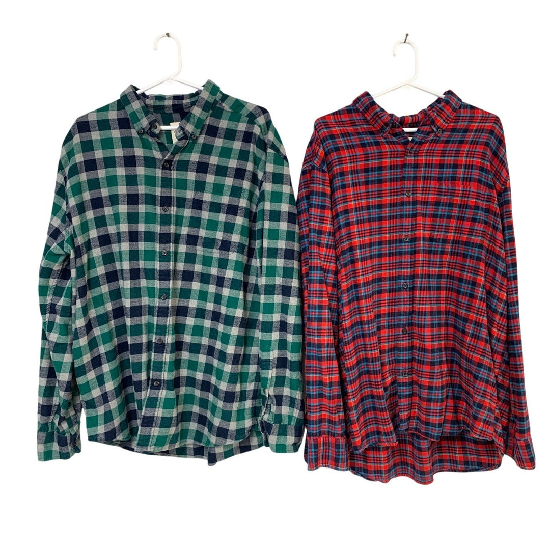 2 St Johns Bay Mens XL Red Green Plaid Super Soft Long Sleeve Button Up Shirts