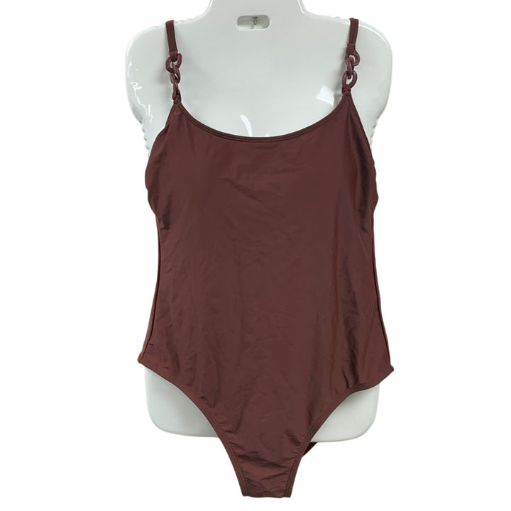 New Kona Sol Womens Medium Solid Chocolate Brown Padded Bra One Piece Swim Suit