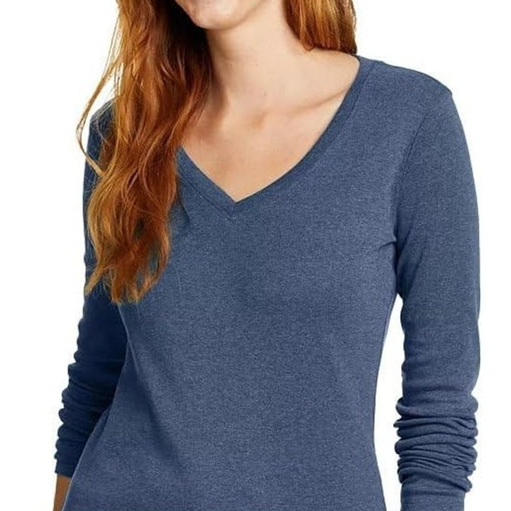 New Eddie Bauer Womens Dusty Indigo Blue Favorite Long Sleeve V-Neck Tee
