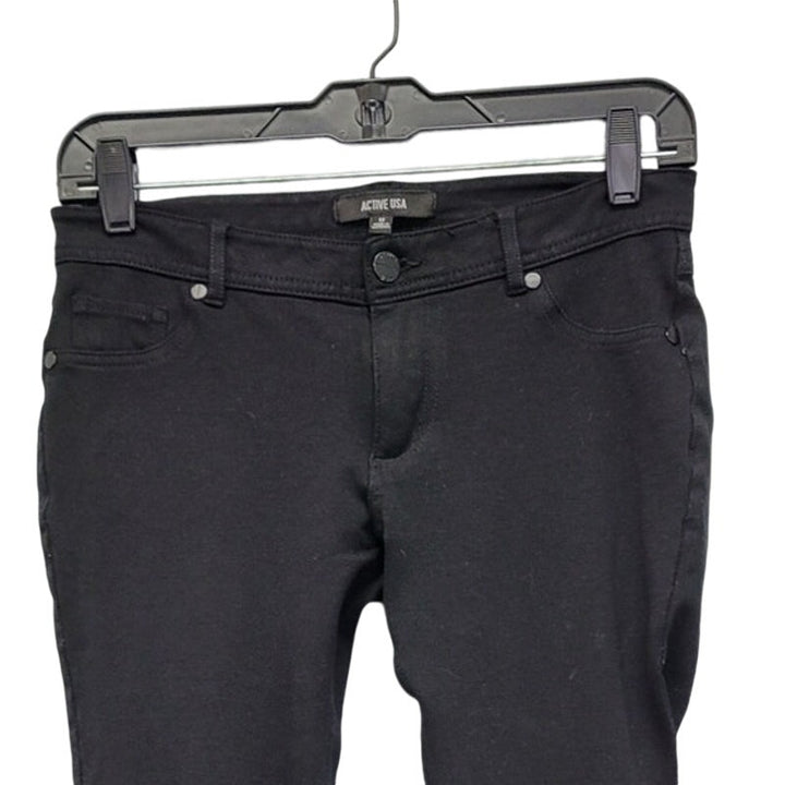 Active USA Womens Black Faux Pockets Medium Rayon Nylon Spandex Jeggings
