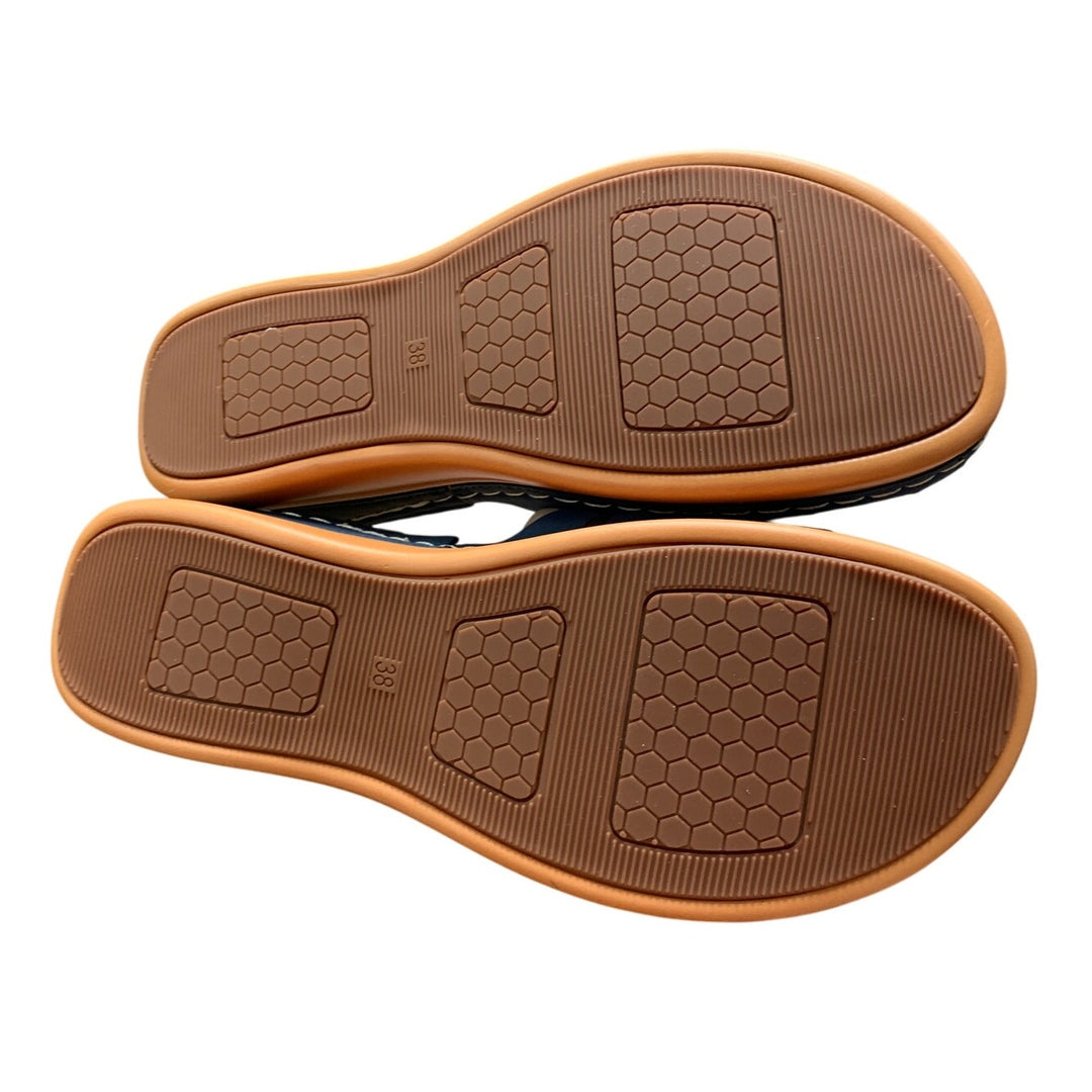 Shibever Womens 7 Blue 1.5" Platform Comfortable Flat Sandals Closed Toe Shoes