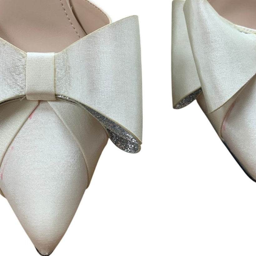 New Coutgo Womens 7 Cream 3.5" Heel Ankle Strap Pointed Closed Toe Bow Shoes