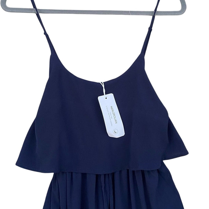 NWT New Nerlerolian Womens Large Navy Blue 100% Polyester Thin Strap Midi Dress