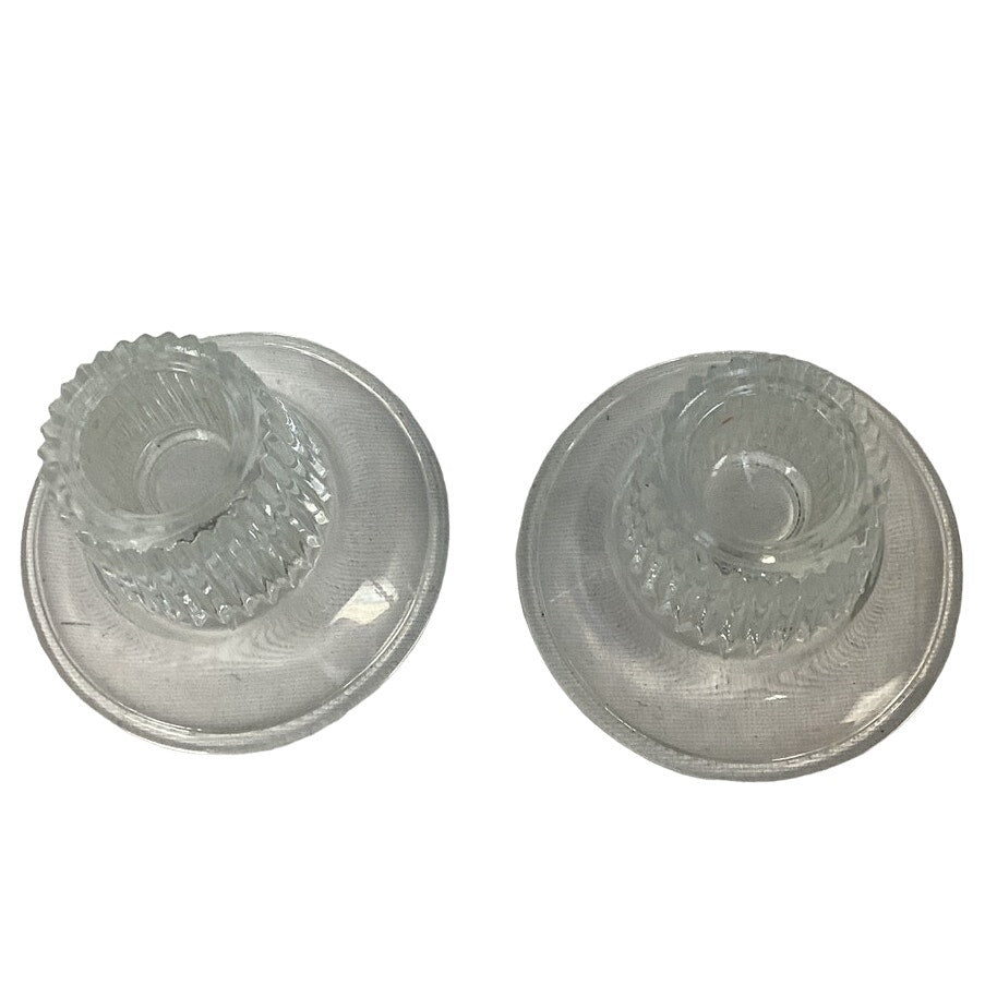 Vintage Pair of Clear Cut Glass Dual Sized Round Taper Candle Holders