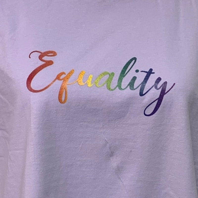 New Handprinted Womens Large Purple 100% Cotton Rainbow Equality Muscle Tee