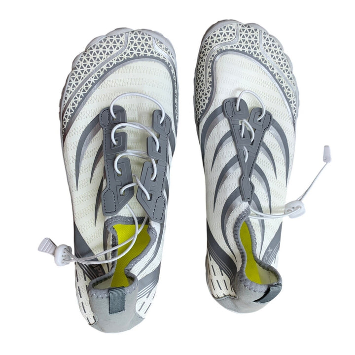 Mens Size 10.5 Silver White Lace Up Quick Dry Barefoot Water Swimming Shoes