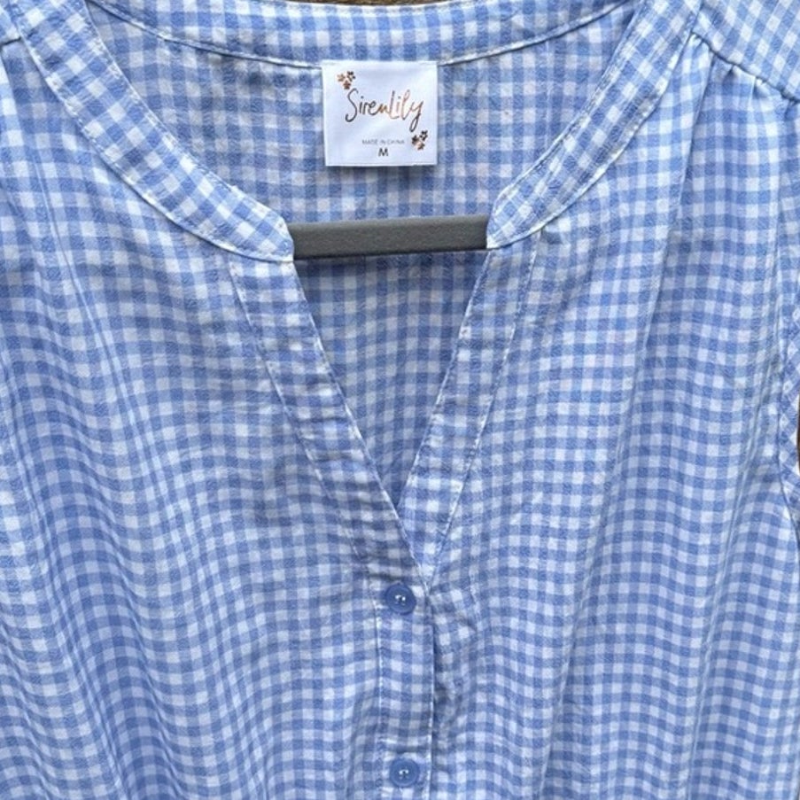 NWT New Sirenlily Womens Medium Gingham Sleeveless Front Button A Line Dress