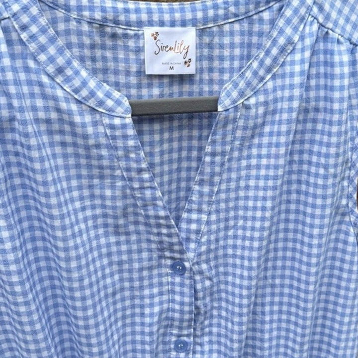 NWT New Sirenlily Womens Medium Gingham Sleeveless Front Button A Line Dress