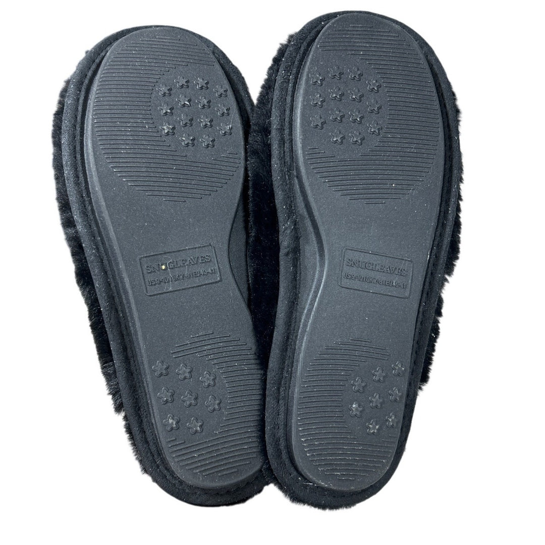 Snug Leaves Womens Size 9-10 Black Fuzzy Slippers Memory Foam Slip On Shoes