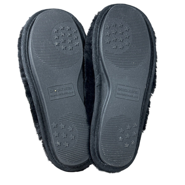 Snug Leaves Womens Size 9-10 Black Fuzzy Slippers Memory Foam Slip On Shoes