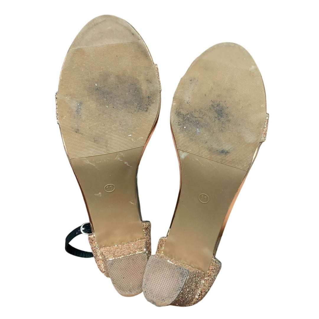 Trary Women Size 11 Rose Gold Glitter Ankle Strap 3.5" Block Heel Open Toe Shoes
