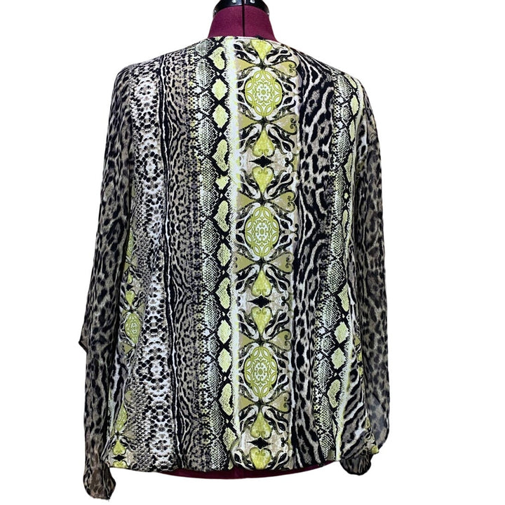 Alfani Woman 3X Long Sheer Sleeve Polyester Blend Leopard Snake Blouson Top