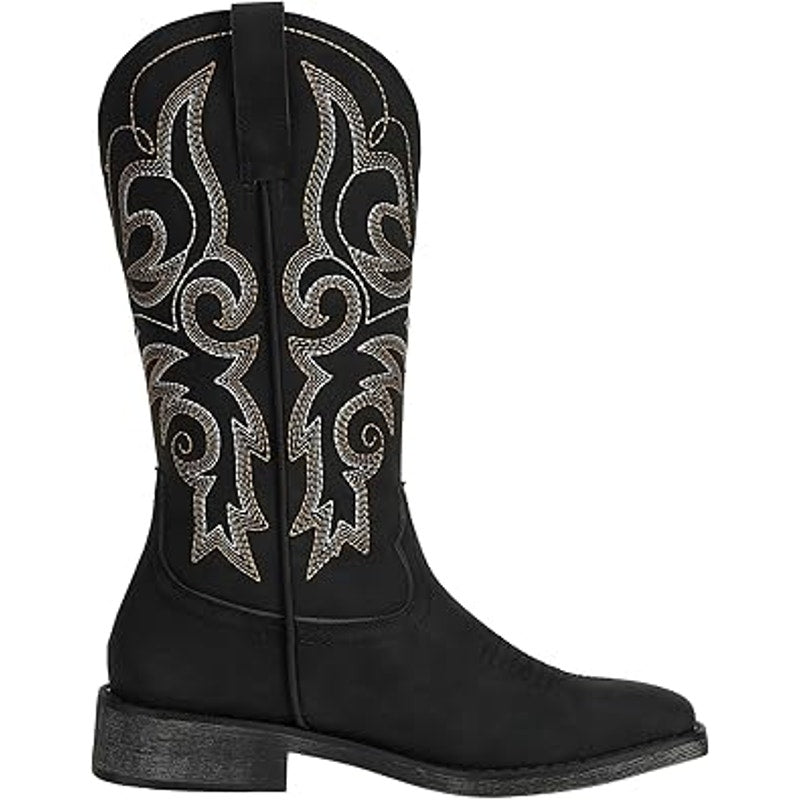 SheSole Womens Size 11 Black Faux Leather 1.5" Heel Western Cowboy Boot Shoes