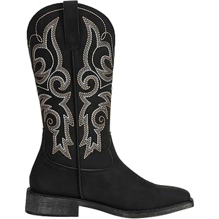 SheSole Womens Size 11 Black Faux Leather 1.5" Heel Western Cowboy Boot Shoes