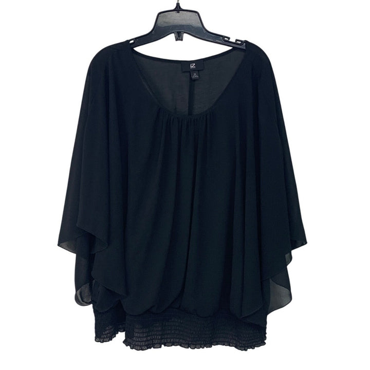 Iz Byer Womens 3X Scoop Neck Smock Bottom Flowy Sheer Layered Look Cami Blouse