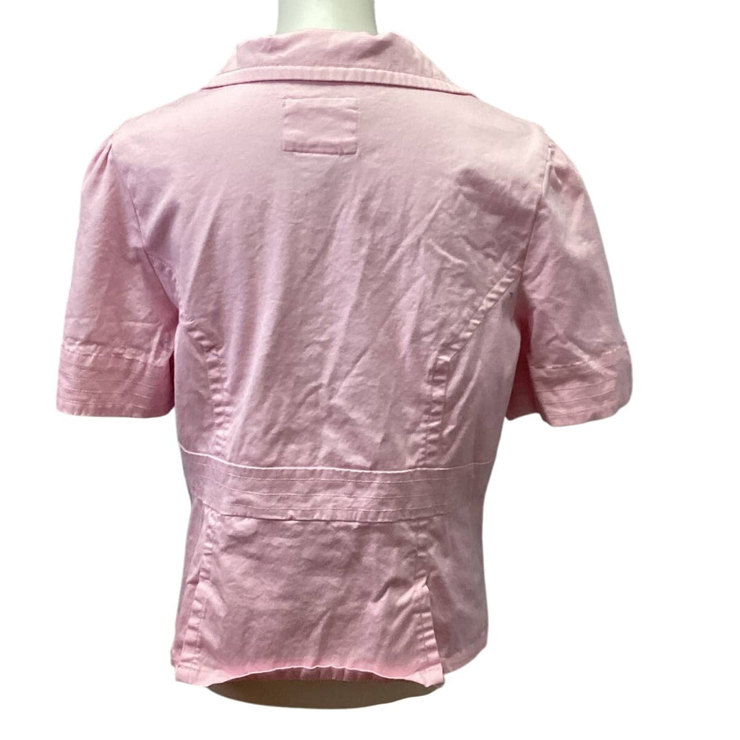 Live A Little Womens XL Cotton Blend Pink Short Sleeve Button Up Jacket Blouse