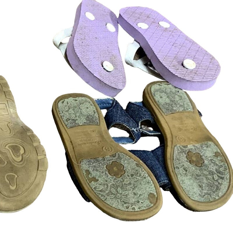 4 Pairs of Girls 7/8 9/10 Summer Polka Dot Floral Cherry Sandals Flip Flops