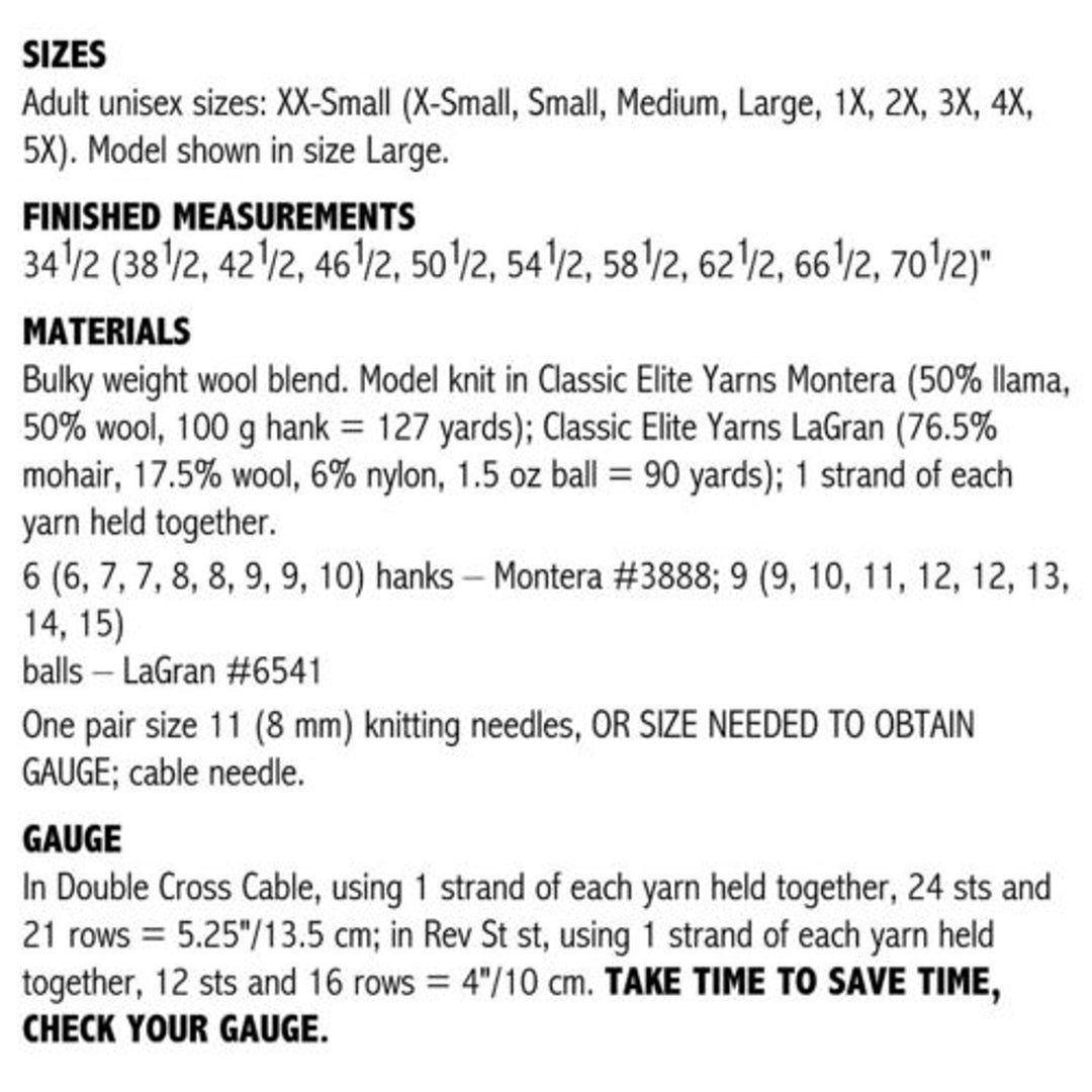 New Sue McCain Vermont Fiber Designs 124 V-Neck Cable Pullover Knitting Pattern